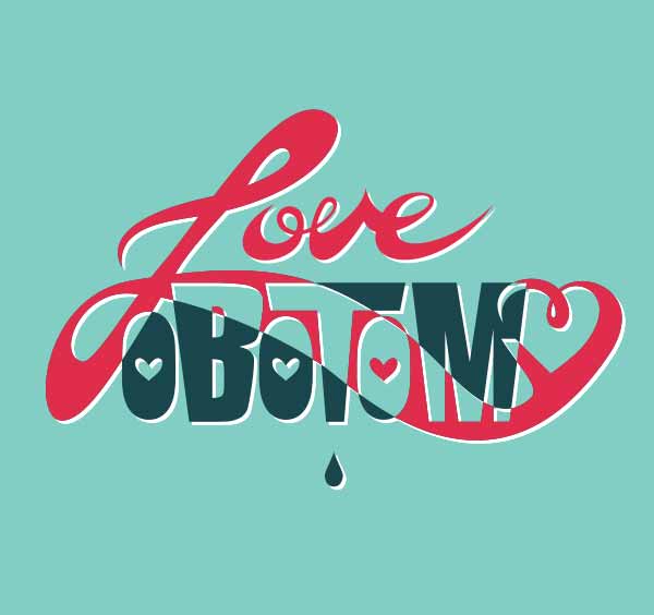 the word love lobotomy is graphically displayed with with L of the word love slicing through the word lobotomy