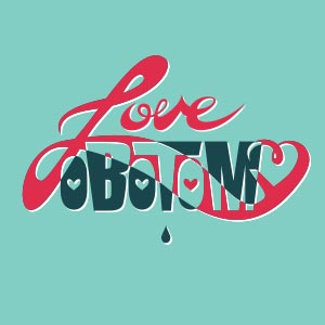 the word love lobotomy is graphically displayed with with L of the word love slicing through the word lobotomy.