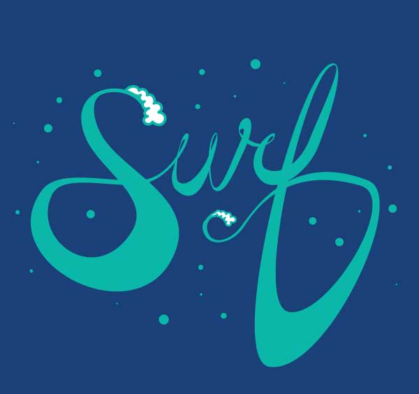 a row of five surfboards, a paipo, and bodyboard, a handplane, and swim fins. The five surfboards are a log, a steep-up, a asymetrical, a shortboard, and a fish-shape.