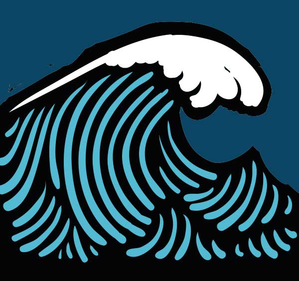 A simplified interpretaion of the famous print, the great wave. This still has a woodcut look, but has bold thick lines and color
