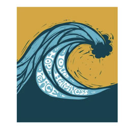 a non-pleated face mask with an image of waves on it
