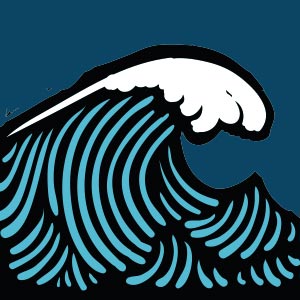 A simplified interpretation of the famous print, the great wave. This still has a woodcut look, but has bold thick lines and color